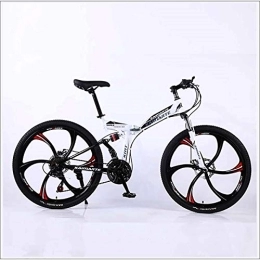 XER Bike XER Mountain Bike Folding Frame MTB Bike Dual Suspension Mens Bike 27 Speeds 26 Inch 6-High-Carbon Steel Bicycle Disc Brakes, White, 21 speed