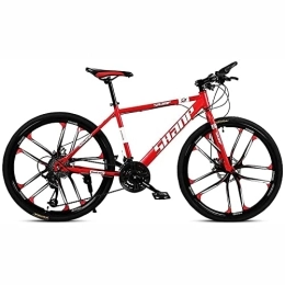 LapooH Bike 26 Inches Mountain Bike for Men and Women 21 / 24 / 27 / 30 Speed Suspension Fork Anti-Slip Bicycle with Dual Disc Brake and High Carbon Steel Frame, Red, 27 speed