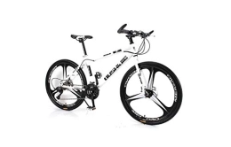 Generic Mountain Bike Mountain Bike, Mountain Bike Unisex Mountain Bike 21 / 24 / 27 / 30 Speed ​​High-Carbon Steel Frame 26 Inches 3-Spoke Wheels Bicycle Double Disc Brake for Student, White, 16 Inch
