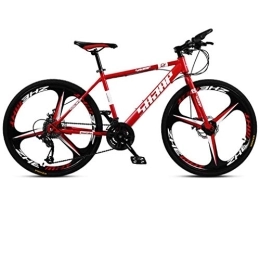 WJSW Bike WJSW 24 Inch Mountain Bike, Double Disc Brake / High-Carbon Steel Frame Bikes, Beach Snowmobile Bicycle, Aluminum Alloy Wheels, Red, 21 speed