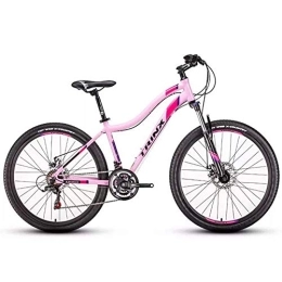 WJSW Bike Womens Mountain Bikes, 21-Speed Dual Disc Brake Mountain Trail Bike, Front Suspension Hardtail Mountain Bike, Adult Bicycle, 26 Inches Pink