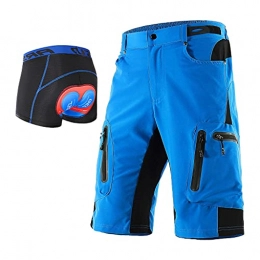 Beylore Mountain Bike Short Beylore MTB Shorts Mens Baggy Breathable Cycling Shorts with 5D Gel Padded Waterproof Cycle Shorts Adjustable Waistband with 7 Pockets Mountain Bike Shorts, Blue, M