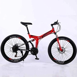 WEHOLY Fahrräder WEHOLY Fahrrad-Mountainbike, 24-Gang-Faltrad mit Doppelfederung, 24-Zoll-Speichenrad und Doppelscheibenbremse, für Männer und Frauen, rot, 24-Gang
