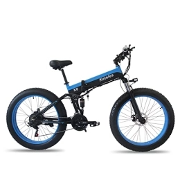 N\F Zusammenklappbares elektrisches Mountainbike 26-Zoll-Elektrofahrrad, 4, 0-Fettreifen-Snowbike, Mountainbike, ATV, ausgestattet mit Shimano 21 Abnehmbarer Lithiumbatterie, 48V15Ah, geeignet für Erwachsene (blau)