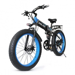 HFRYPShop Zusammenklappbares elektrisches Mountainbike E-MTB 26 Zoll E Bike E-Klapprad, Elektrofahrrad mit 48V 10, 4AH Lithium-Akku E-Fahrrad für Erwachsene, 80N.m, Shimano 7-Gang-Schaltung (Blue)