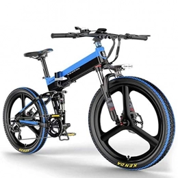 FTF Zusammenklappbares elektrisches Mountainbike Elektro-Bike Für Erwachsene 48V 10Ah Lithium-Ionen-Wechselakku, Aluminium Rahmen Und Das Ultraleichte Magnesium-Legierung Rad, DREI Einbau-Riding Modes, Black Blue