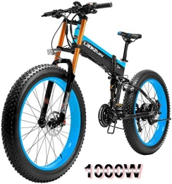 Fangfang Zusammenklappbares elektrisches Mountainbike Elektrofahrrad, 1000W 26 Zoll Fat Tire elektrisches Fahrrad Mountain Beach Schnee-Fahrrad for Erwachsene EBike mit abnehmbarem 48V14.5A Lithium-Batterie, Fahrrad (Color : Blue, Size : 1000W)
