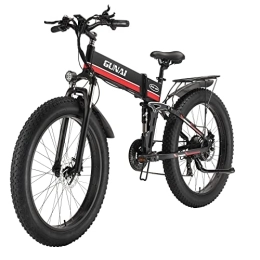 GARVAINE Zusammenklappbares elektrisches Mountainbike GAVARINE Fat Tire Elektrofahrrad, faltbares Mountainbike mit Federgabel und Vollfederung, mit Abnehmbarer 48-V-12, 8-AH-Lithiumbatterie und 3, 5-Zoll-LCD-Bildschirm (Rot)
