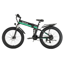 GUNAI Zusammenklappbares elektrisches Mountainbike GUNAI Elektrofahrrad 26 Zoll Faltbar Fat Tire Snow Bike 21 Gang Mountain E-Bike mit Rücksitz(Grün)