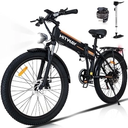 HITWAY Zusammenklappbares elektrisches Mountainbike HITWAY E Bike Elektrofahrrad, 26 * 3.0-Reifen-E-Bike mit 250W Motor, faltbares E Bike mit 36V 12AH Wechselbatterie, Stadtpendler, Shimano 7-Gang-Mountainbike