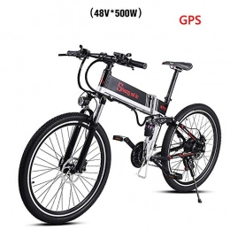 ONLYU Zusammenklappbares elektrisches Mountainbike ONLYU Elektro-Mountainbike, 500W 48V10.4Ah Lithium-Batterie-Elektrisches Fahrrad Eingebauten GPS Positioning System 21 Shift-Geschwindigkeit Höchstgeschwindigkeit 45Km / H, Schwarz