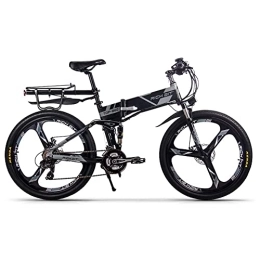 RICH BIT Zusammenklappbares elektrisches Mountainbike RICH BIT RT-860 Faltbares Elektrofahrrad 26", E-Bike mit austauschbarem 12, 8-Ah-Akku, 21 Geschwindigkeiten, Vollfederung (grau)