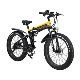 SONGZO Zusammenklappbares elektrisches Mountainbike SONGEZO Elektrisches Fahrrad 26 Zoll Fat Tire Snow Mountainbike mit Abnehmbarer 48V 12.8AH Lithiumbatterie und Gepäckträger (Gelb)