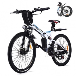 Vivi Zusammenklappbares elektrisches Mountainbike Vivi 26" Elektrofahrrad Ebike, 21-Gang Mountainbike für Erwachsene, abnehmbare 36V 8Ah Batterie, doppelte Stoßdämpfung 250W (Weiß Blau)