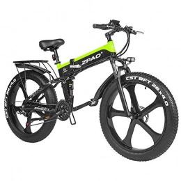 ZPAO Zusammenklappbares elektrisches Mountainbike ZPAO 26 Zoll Fat Bike 1000W Klapp-Elektrofahrrad 21-Gang-Mountainbike Top-Marke Batterie-LCD-Display mit USB (Black Green, 48V 12.8Ah)