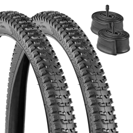 YunSCM Mountain Bike Tyres 2 Sets 26" Mountain Bike Tires and Standard Valve Tubes 26 x 2.125 (54-559) Compatible with 26x2.125 Bike Tires and Tubes (Black) A210