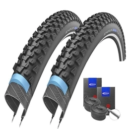 Reifenset Mountain Bike Tyres Set: 2 x Schwalbe Marathon Plus MTB Reflex Puncture Protection Tyres 27.5 x 2.25 + Schwalbe Tubes Road Bike Valve