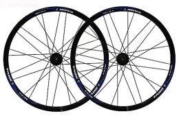 OMDHATU Mountain Bike Wheel 26" mountain bike QR wheelset Double aluminum alloy rim flat spoke Wheel Set CNC made aluminum hubs Ball bearings disc brakes Support 7. 8.9.10 speed cassette (Color : Black blue)