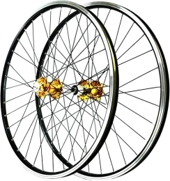 Amdieu Mountain Bike Wheel Amdieu Wheelset 26 Inch Mountain Bike Wheel, Front and Rear Wheel Disc / V-Brake Bicycle Double Wall Alloy Rim 32H Sealed Bearing QR 7-11 Speed road Wheel (Color : Gold, Size : 27.5inch)