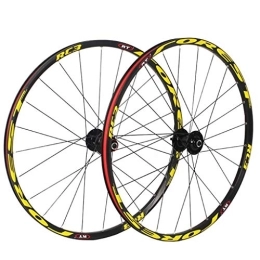 QHY Mountain Bike Wheel Cycling 26 / 27.5 Inch Mountain Bike Wheelset, MTB Cycling Wheels Alloy Double Wall Rim Disc Brake Quick Release Sealed Bearings 8 9 10 11 Speed (Color : Yellow, Size : 26inch)