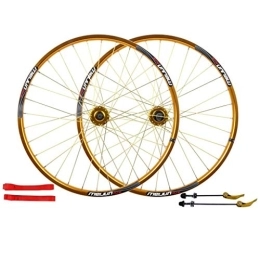 QHY Mountain Bike Wheel Cycling 26 Inch MTB Cycling Wheels Mountain Bike Wheelset, Alloy Double Wall Rim Disc Brake Quick Release Sealed Bearings Compatible 7 8 9 10 Speed 32H (Color : Gold, Size : 26inch)
