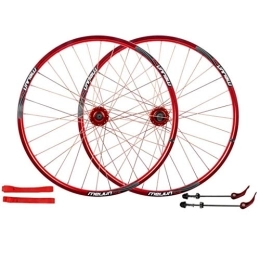 QHY Mountain Bike Wheel Cycling Alloy Double Wall Rim 26 Inch MTB Cycling Wheels Mountain Bike Wheelset, Disc Brake Quick Release Sealed Bearings Compatible 7 8 9 10 Speed 32H (Color : Red, Size : 26inch)