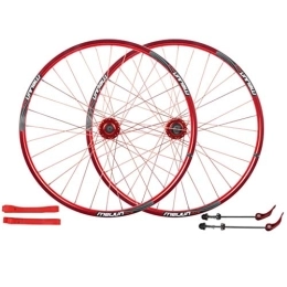 LHHL Mountain Bike Wheel LHHL Bicycle Wheel 26 Inch Double Wall Alloy Rim MTB Mountain Bike Wheel Set Quick Release Disc Brake 32 Hole 7 8 9 10 Speed (Color : Red)