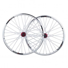 LHHL Mountain Bike Wheel LHHL MTB Bike Wheelset 26 Inch Bicycle Front And Rear Wheel Double Wall Alloy Rims Cassette Fiywheel Hub Disc / V Brake 7 / 8 / 9 / 10 Speed 32H (Color : White)