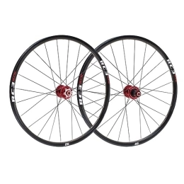 ZFF Mountain Bike Wheel MTB Wheelset 26 / 27.5 / 29 Inch Disc Brake Carbon Fiber Hub Mountain Bike Wheel Quick Release Aluminum Alloy Double Wall Rim 7 / 8 / 9 / 10 / 11 Speed Cassette 24 Holes (Color : Red, Size : 26'')