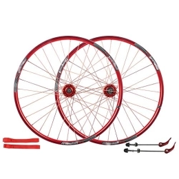 QXFJ Mountain Bike Wheel QXFJ 26 Inches MTB Bike Wheel / Mountain Bike Wheel, Aluminum Alloy / Suitable For 26 * 1.35~2.125 Tires / Red / Disc Brakes / American Valve / 32 Holes / Suitable For 7-8-9-10 Speed Clip Flywheel