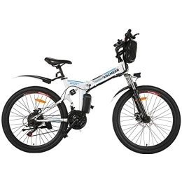 Ancheer vélo ANCHEER 26" Vélo électrique Pliable pour Adulte, Batterie au Lithium 36V 8Ah Moteur sans Balais 250W, 26 Pouces VTT E-Bike 21 Vitesses Suspension Totale (Crème)
