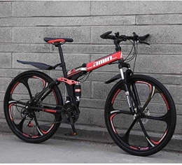 MJY vélo MJY Vélo VTT Vélos pliants, 26 pouces 21 vitesses Double frein à disque Suspension complète antidérapante, cadre en aluminium léger, fourche à suspension, rouge, C 6-27