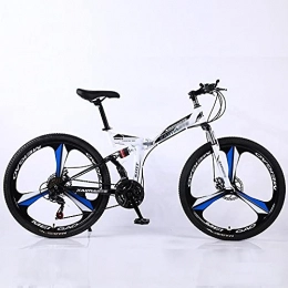 MRWW vélo MRWW Vélo De Montagne Pliable pour Hommes Et Femmes Adultes, 26 Pouces De Vélo De La Double Vélo VTT en Aluminium, 21 Vitesses – Suspension Complète – Vélo Strong Bike, White- Roue de bannière