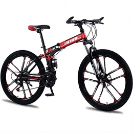 QQLK vélo QQLK Adulte Vélo de Montagne Pliant 26", Dérailleur 21 Vitesses, Double Freins à Disque, Black Red, 10 Cutter Wheel