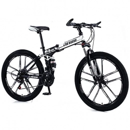 QQLK vélo QQLK Adulte Vélo de Montagne Pliant 26", Dérailleur 21 Vitesses, Double Freins à Disque, Black White, 10 Cutter Wheel