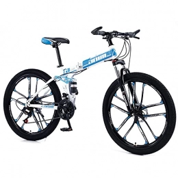 QQLK vélo QQLK Adulte Vélo de Montagne Pliant 26", Dérailleur 21 Vitesses, Double Freins à Disque, White Blue, 10 Cutter Wheel