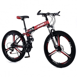 QQLK vélo QQLK Adulte Vélo de Montagne Pliant 26", Dérailleur 24 Vitesses, Double Freins à Disque, Black Red, 3 Cutter Wheel