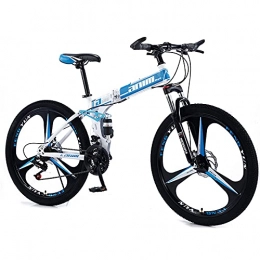 QQLK vélo QQLK Adulte Vélo de Montagne Pliant 26", Dérailleur 24 Vitesses, Double Freins à Disque, White Blue, 3 Cutter Wheel