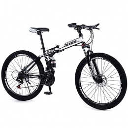 QQLK vélo QQLK Adulte Vélo de Montagne Pliant 26", Dérailleur 30 Vitesses, Double Freins à Disque, Black White, Spoke Wheel