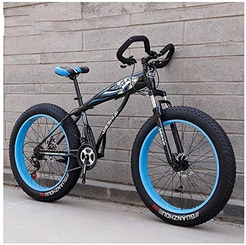 Fat Tyre Mountain Bike : 26 bici pollici, Montagna, pista ciclabile, Fat Tire, for adulti, biciclette, doppio disco freno, in acciaio ad alto carbonio Telaio, Biciclette, Anti-Slip, 21 velocità, (Color : Black Blue)