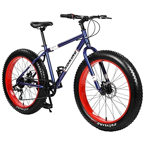 Fat Tyre Mountain Bike : 26in Bicycle 7 Speed Carbon Steel Mountain Bike Full Suspension MTB (Black, One Size)