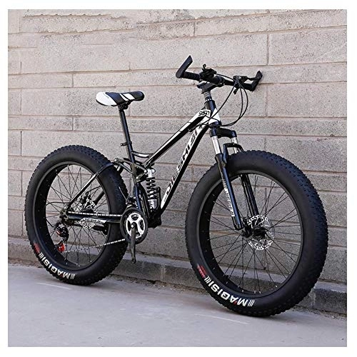 Fat Tyre Mountain Bike : Adulti Mountain Bike Hardtail Biciclette, Fat Bike da Montagna, Telaio in Acciaio ad Alto Tenore di Carbonio Front Suspension Mountain Bike, Nero, 26 inch 21 Speed