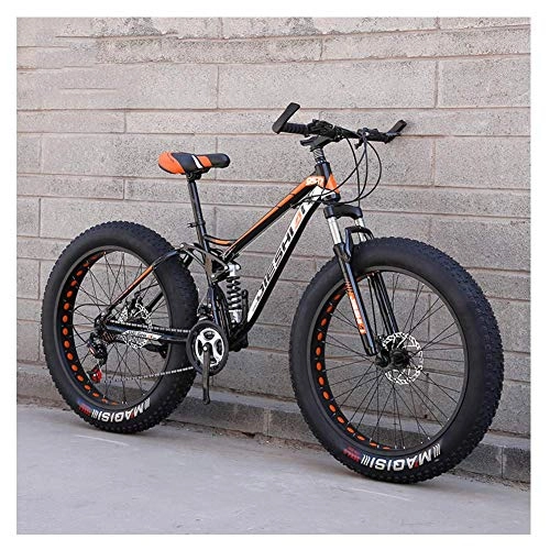 Fat Tyre Mountain Bike : Adulti Mountain Bike Hardtail Biciclette, Fat Bike da Montagna, Telaio in Acciaio ad Alto Tenore di Carbonio Front Suspension Mountain Bike, New Orange, 24 inch 21 Speed