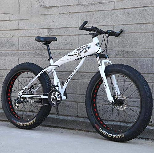 Fat Tyre Mountain Bike : ALQN Bicicletta da mountain bike Fat Tire per uomo donna, bici Mbt, telaio in acciaio al carbonio e forcella anteriore ammortizzante, freno a doppio disco, D, 24 pollici 27 velocit