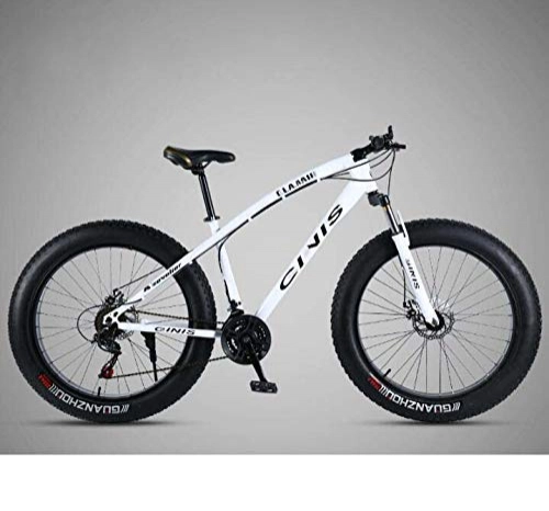 Fat Tyre Mountain Bike : ALQN Mountain bike da 26 pollici per bici da uomo, bici da mtb per pneumatici grassi, telaio in acciaio ad alto tenore di carbonio, forcella anteriore ammortizzante e doppio freno a disco, bianca, 21 v