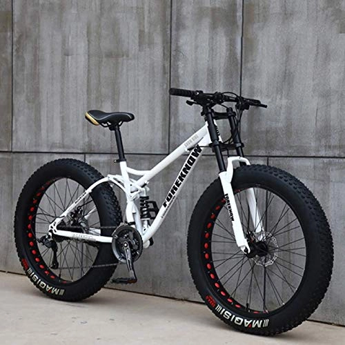 Fat Tyre Mountain Bike : AUTOKS Mountain Bike, 24 '26' Mountain Bike per Adulti, 4.0 Mountain Bike a Doppia Sospensione con Pneumatici Grassi, Telaio in Acciaio al Carbonio 21 / 24 / 27Velocità