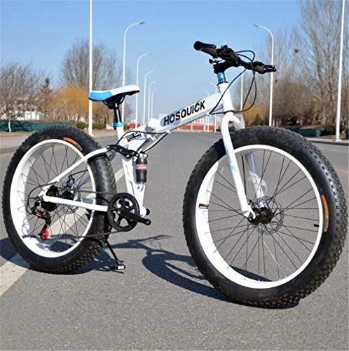Fat Tyre Mountain Bike : Bbhhyy Mountain Bike, Pieghevole 20" / 26" 4.0 Thick Oversize Pneumatici della Bicicletta 7 velocità (Color : White, Size : 26inch)