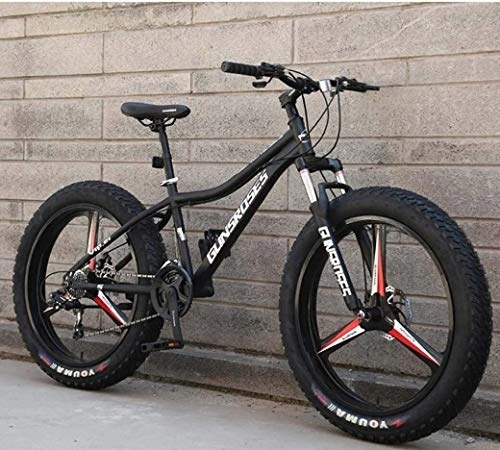 Fat Tyre Mountain Bike : Biciclette 21Speed ​​Road, All Terrain Mountain Bicycle, Adulto 26inch Fat Tire hardtail Snowmobile, sospensione doppia Telaio e forcella ammortizzata (Color : Black 3)