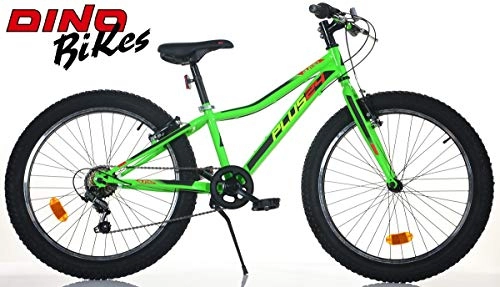 Fat Tyre Mountain Bike : Cicli Puzone Bici Bicicletta 24 MTB Dino Bikes Bambino Shimano 6V Ruote Plus 424 UP Verde Fluo New