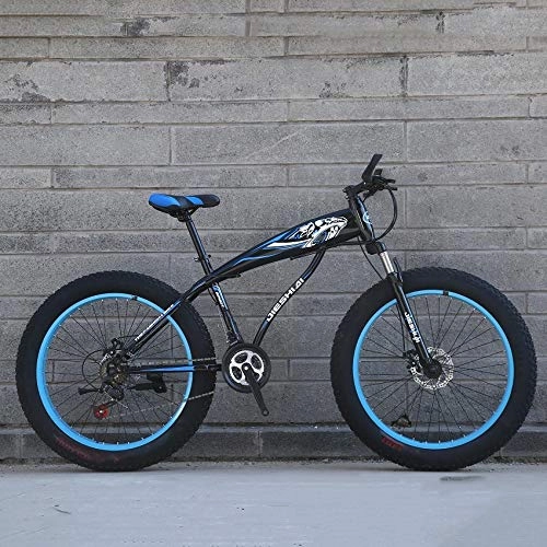 Fat Tyre Mountain Bike : CXQ Bici da Neve da 26 Pollici, Bici da Montagna con Pneumatici Grassi per Adulti, Doppio Freno a Disco Bicicletta da Spiaggia Fuoristrada da Esterno a 27 velocità, Black Blue